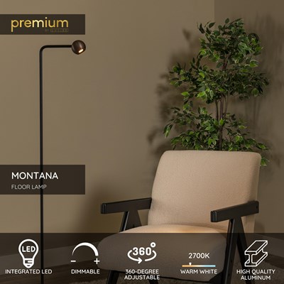 Lucide MONTANA - Floor lamp - LED Dim. - 1x6,3W 2700K - Coffee | Premium